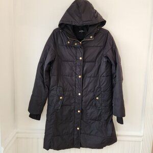 J. Crew Mercantile Black Hooded Puffer Coat Jacket Long Mid-Length Women's S